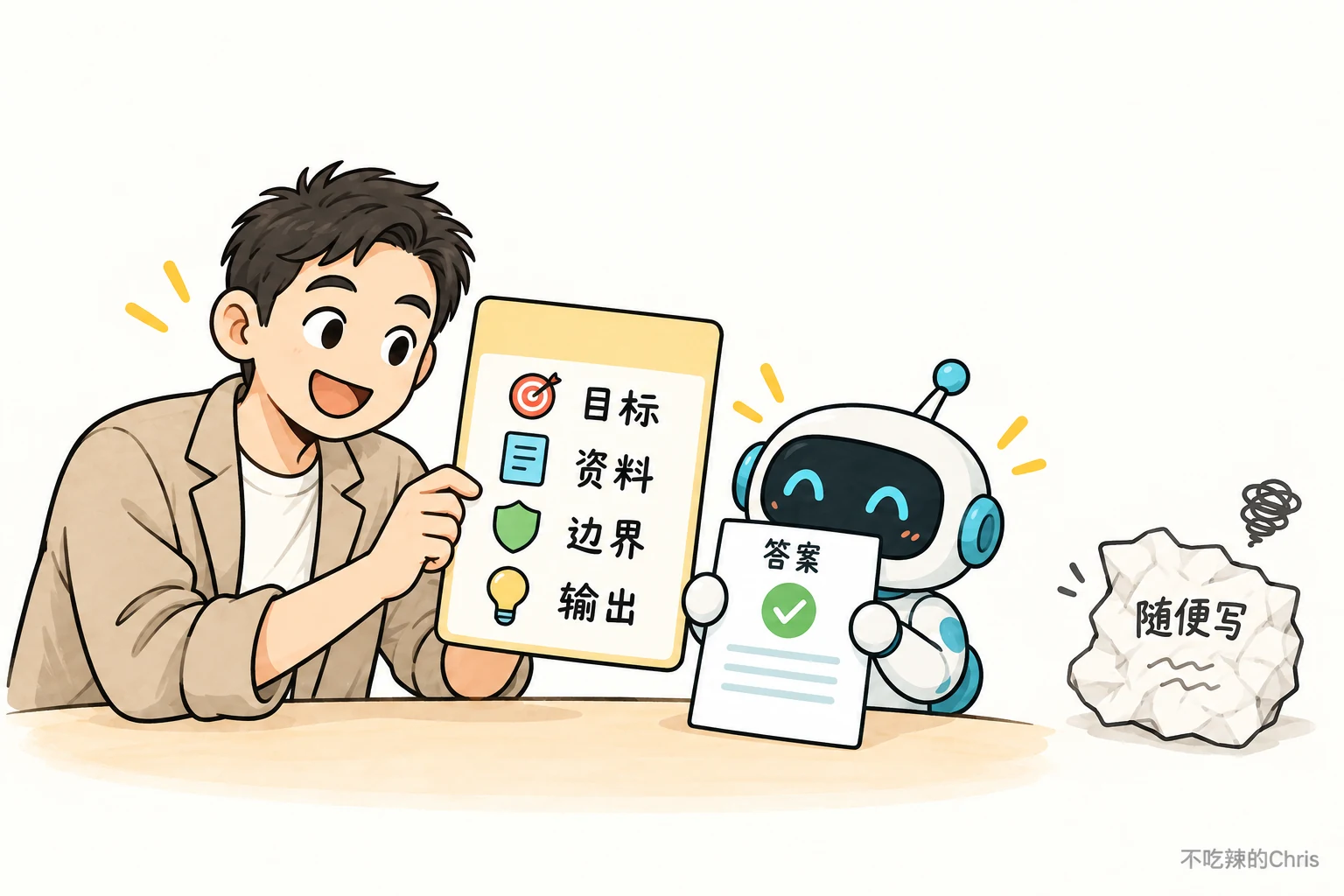 清楚的任务卡交代目标、资料、边界和输出，让模型产生更可检查的答案