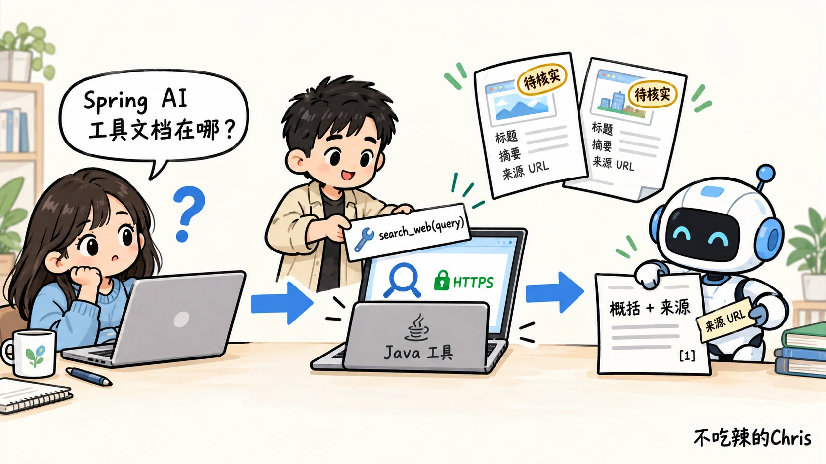 Spring AI 搜索工具:模型请求搜索,Java 调用搜索 API,结果返回后再组织带来源的回答
